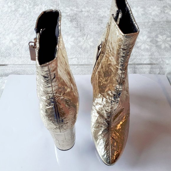 NWOT Saint Laurent metallic gold heeled ankle boot - Picture 5 of 11